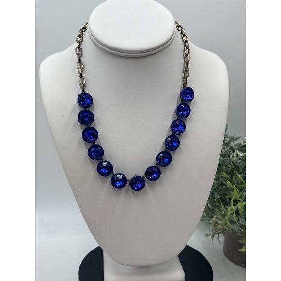 J. Crew Bright Blue Brûlée Faceted Bezel Set Collar Rhinestone Necklace - Picture 1 of 16